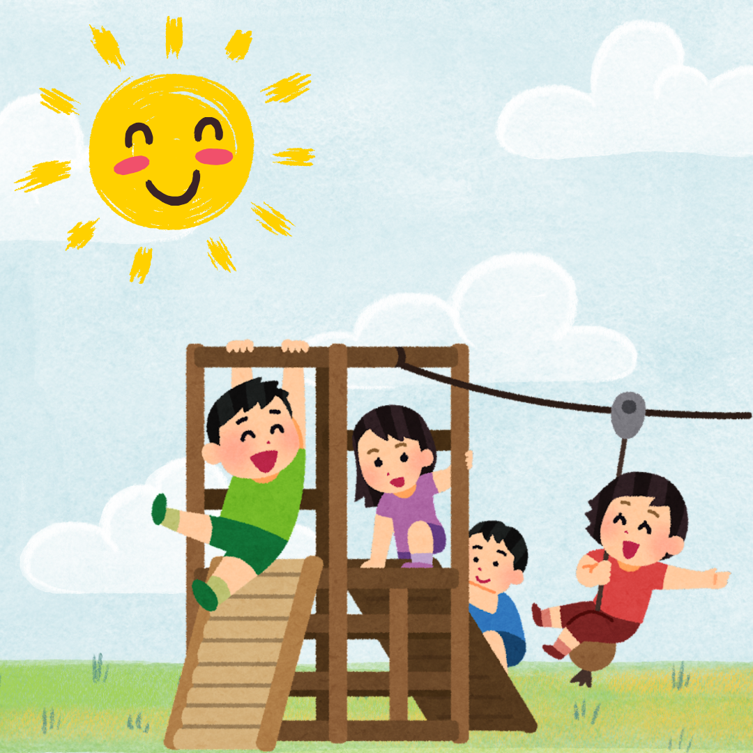 Kids playing on playground outside during summer